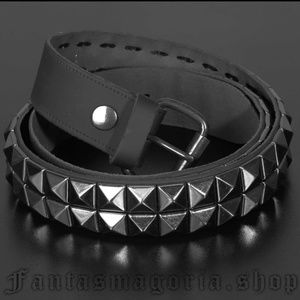 *New* Two  rows Black Pyramid Studs Leather Belt - SIZE : 2XL